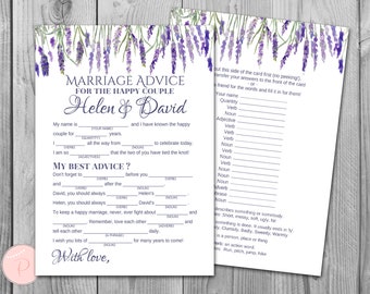 Lavender Marriage advice cards, Marriage advice cards, Wedding Mad Libs, Bridal Shower Mad Libs, Bridal Mad Libs, Mad lib advice cards TH85