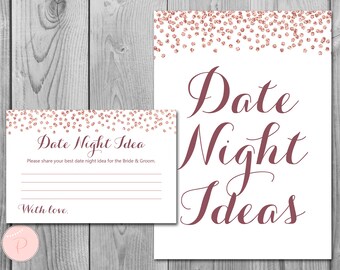 Rose Gold Date Night Ideas, Date Night Cards, Date Night Sign, Bridal Shower Activity, Bridal shower game, Printable Game TH68