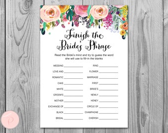 Finish the Bride's phrase game, Complete the phrase , Bridal shower game, Bridal shower activity, Printable Game WD70 TH15