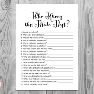 How well do you know the Bride game, Who knows the bride best, Bridal shower game, Bridal shower activity, Wedding Shower Game TH000