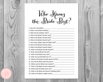 How well do you know the Bride game, Who knows the bride best, Bridal shower game, Bridal shower activity, Wedding Shower Game TH000
