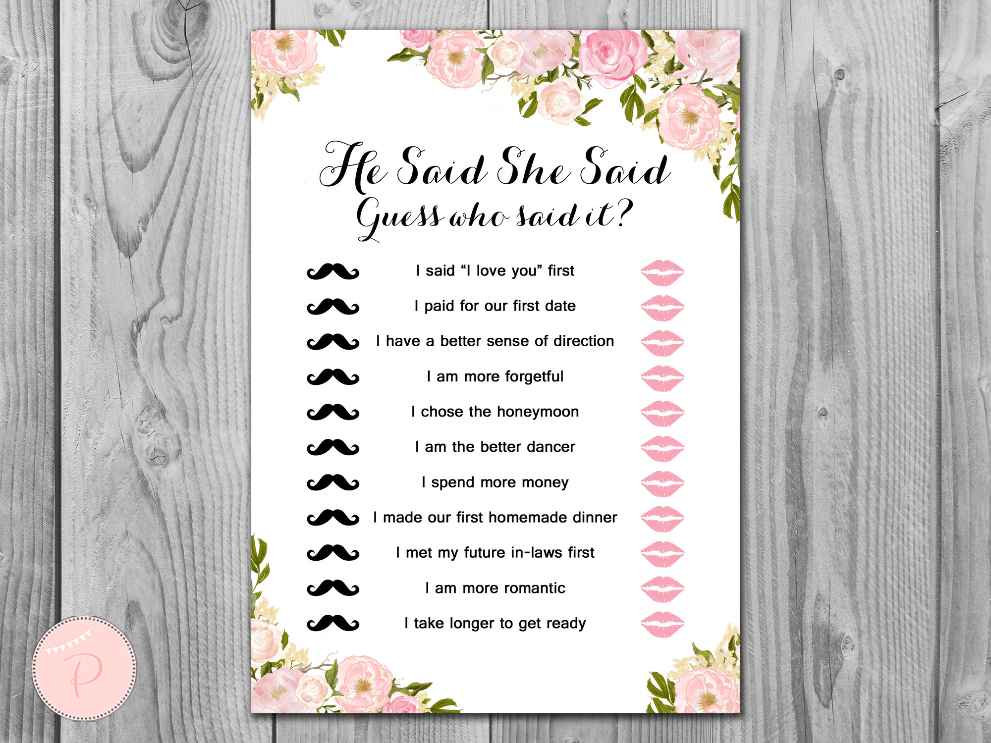 Pink He Said She Said Bridal Shower game Who Said the Phrase Etsy