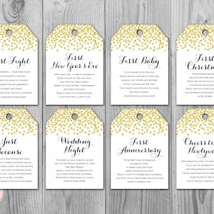 Gouden Confetti Milestone Wedding Tags, Wine Tag Firsts, mijlpaal wijnetiketten bruiloft, huwelijk mijlpaal label, huwelijkscadeau voor paar TH22