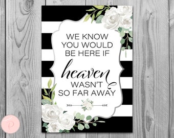 Silver White Floral Remembrance Printable sign, We know you would be here if heaven wasn't so far away, Wedding decoration sign TH81