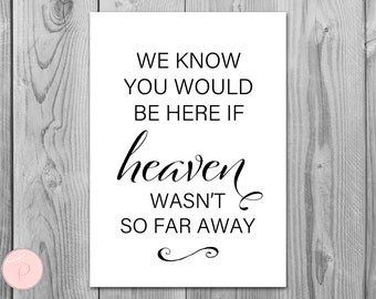 Remembrance Printable sign, We know you would be here if heaven wasn't so far away, Wedding decoration sign TG00 Sign TH00