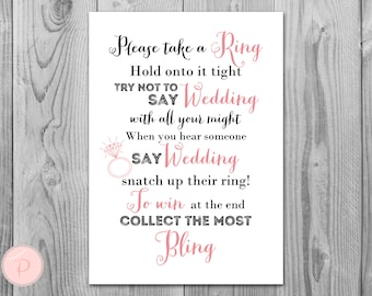 Don't Say Bride Game, Don't Say a word Game, Take a Ring Game, Bridal shower game, Bridal shower activity, Printable Game TH16