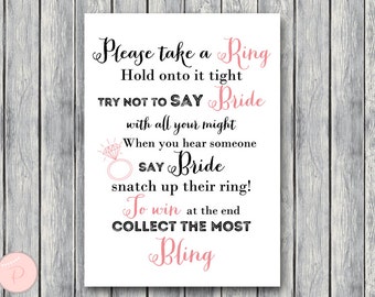 Don't Say Bride Game, Don't Say a word Game, Take a Ring Game, Bridal shower game, Bridal shower activity, Printable Game TH16