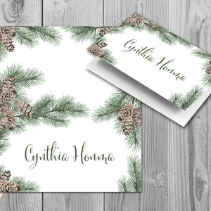 50 Descargar archivo invierno Navidad tarjetas de nombre de boda, Pinecone nombre etiquetas imprimibles, tarjetas de estilo de tienda, tarjetas de lugar de boda WS73 TH54 WR26