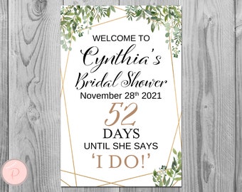 Greenery Personalized Welcome bridal shower sign, Wedding Sign, Wedding Decoration Sign, Engagement Party sign DIY Print TH93 WS43