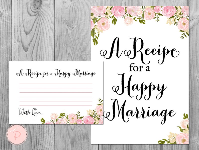 A Recipe for a Happy Marriage Printable Card Peonies Wedding - Etsy
