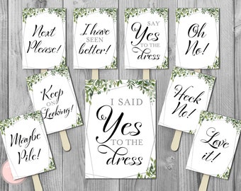 Greenery Silver I Said YES To The Dress Sign, wedding dress Paddle sign, Say yes to the dress Printable sign, Wedding decoration sign TH98