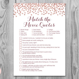 Rose Gold Movie Matching Game, Famous Love Quote Movie Game, Bridal shower game, Bridal shower activity, Printable Game TH68