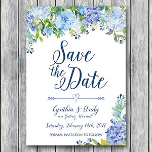 Convite de casamento para salvar a data de hortênsia azul, convite de hortênsia para impressão, convite de chá de panela, convite de casamento TH84 dd WS92