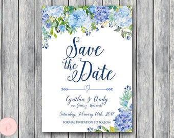 Blue Hydrangea Save The Date Wedding Invitation, Hydrangea Invitation Printable, Bridal Shower Invitation, Wedding Invitation TH84 dd WS92