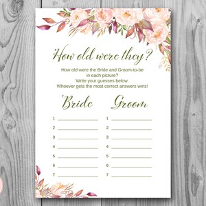 Boho Wie alt waren sie, wie alt war die Braut Bräutigam, Guess the Ages, Coed Brautparty Spiel, Brautparty Spiel, printable wd85 TH46