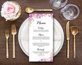 Purple Floral Printable Wedding Menu, Custom Wedding Menu Printable, Wedding Program Template - Digital File, DIY Print WD72 TH19 WM42
