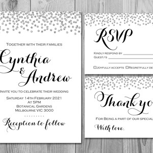 Silver Confetti Custom Wedding Invitation Set, Invitation de mariage imprimable, Invitation de fiançailles, Personnalisé, Suite de mariage TH63 WI49