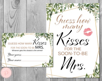 Greenery Guess How Many Kisses, Bridal Shower Game, Rustic Mason Jar, Bridal Shower Guessing Games, Bachelorette, Wedding TH93