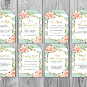 Mint Gold Milestone Wedding Tags, Wine Tag Firsts, mijlpaal wijnetiketten bruiloft, huwelijk mijlpaal etiketten, huwelijkscadeau voor paar TH73.1