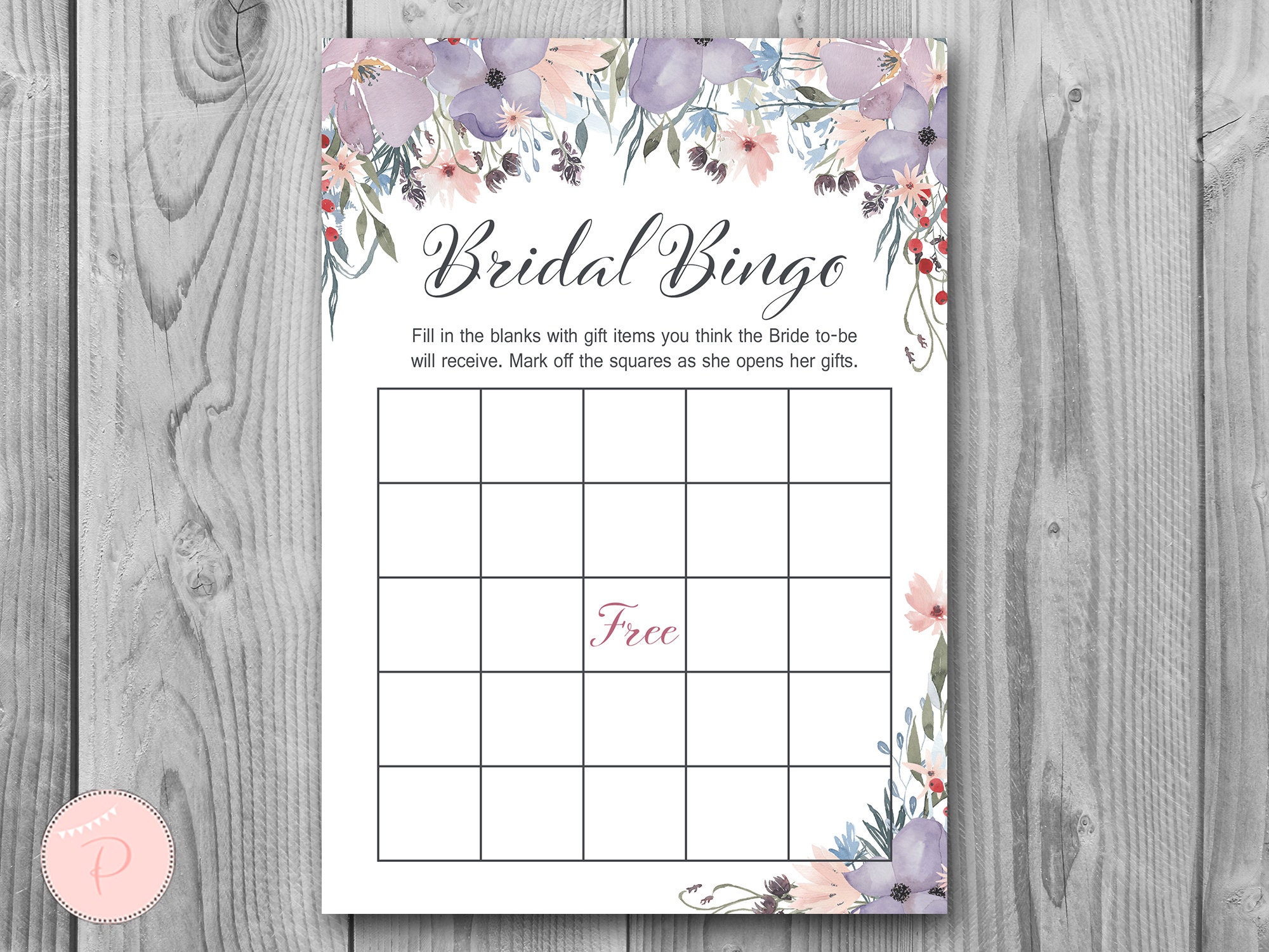 Purple Bridal Shower Bingo Cards Printable Bridal Bingo Gift | Etsy