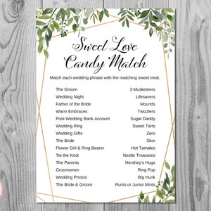 Greenery Sweet Love Candy Match Bridal Shower Game, Bridal Shower Games, Simple Bridal Shower Game, Unique Bridal Shower activity, TH93