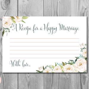 Crème bloemen een recept voor een gelukkig huwelijk printbare kaart, bruiloft douche, bruids douche spel, bruids douche activiteit, afdrukbare spel TH61