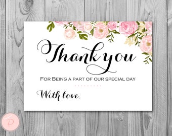 Pink Peonies Floral Custom Wedding Thank you cards, Thank you notes, Bridal Shower Thank you cards, Baby Shower favor cards WD67 TH13 WI16