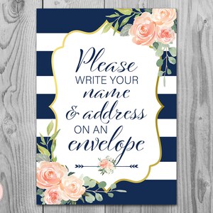 Navy Wedding Thank you return address, Write your name and address on an envelope sign, Printable sign, Wedding decoration sign TH74