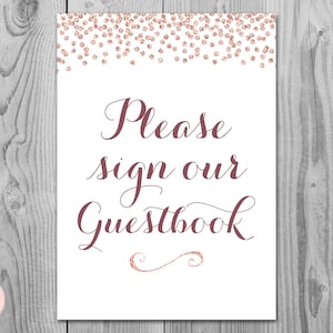 Rose Gold Guestbook Sign, Sign our Guestbook, Printable Guestbook Sign, Wedding Guest book Sign, Engagement Party Guestbook TH68