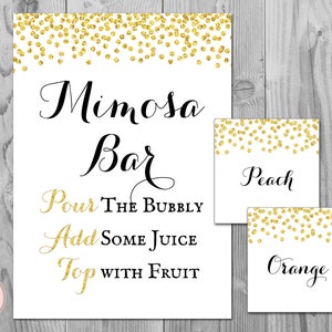 Gold Confetti Mimosa Bar Sign, Bubbly Bar Sign, Wedding Bar Sign, Printable Sign, Wedding Decoration Sign, Square Juice Tags WD47 TH22