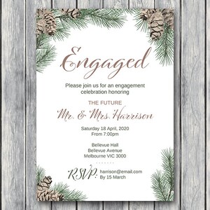 Inverno natale pino cono stampabile fidanzamento invito alla festa, invito, matrimonio invito WS73 TH54 personalizzato