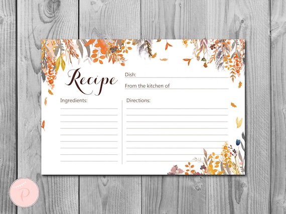 Autumn Recipe Card Bridal Shower Printable Card Wedding | Etsy