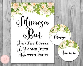 Peonies Floral Mimosa Bar Sign, Bubbly Bar Sign, Wedding Bar Sign, Printable Sign, Wedding Decoration Sign, Engagement Party TH01