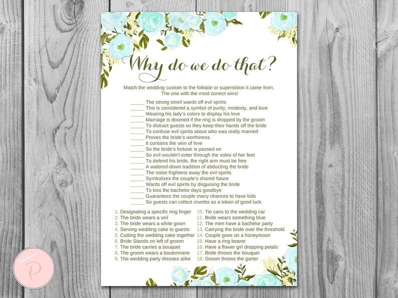 Why Do We Do That Bridal Shower Game Wedding Tradition Quiz Etsy