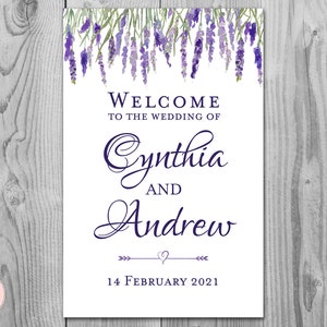 Lavender Floral Personalized Welcome wedding sign, Personalized Wedding Sign, Wedding Decoration Sign, Printable sign DIY Print TH85 WS39