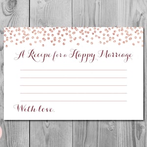 ローズゴールド 幸せな結婚のためのレシピ 印刷可能なカード、ウェディング シャワー、ブライダル シャワー ゲーム、ブライダル シャワー アクティビティ、印刷可能なゲーム TH68