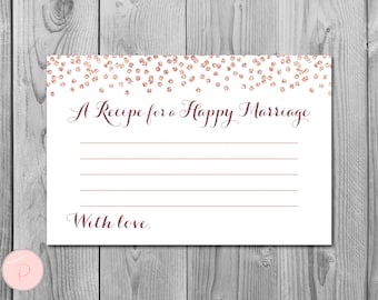 Rose Gold A Recipe for a Happy Marriage Printable Card, Wedding Shower, Bridal shower game, Bridal shower activity, Printable Game TH68