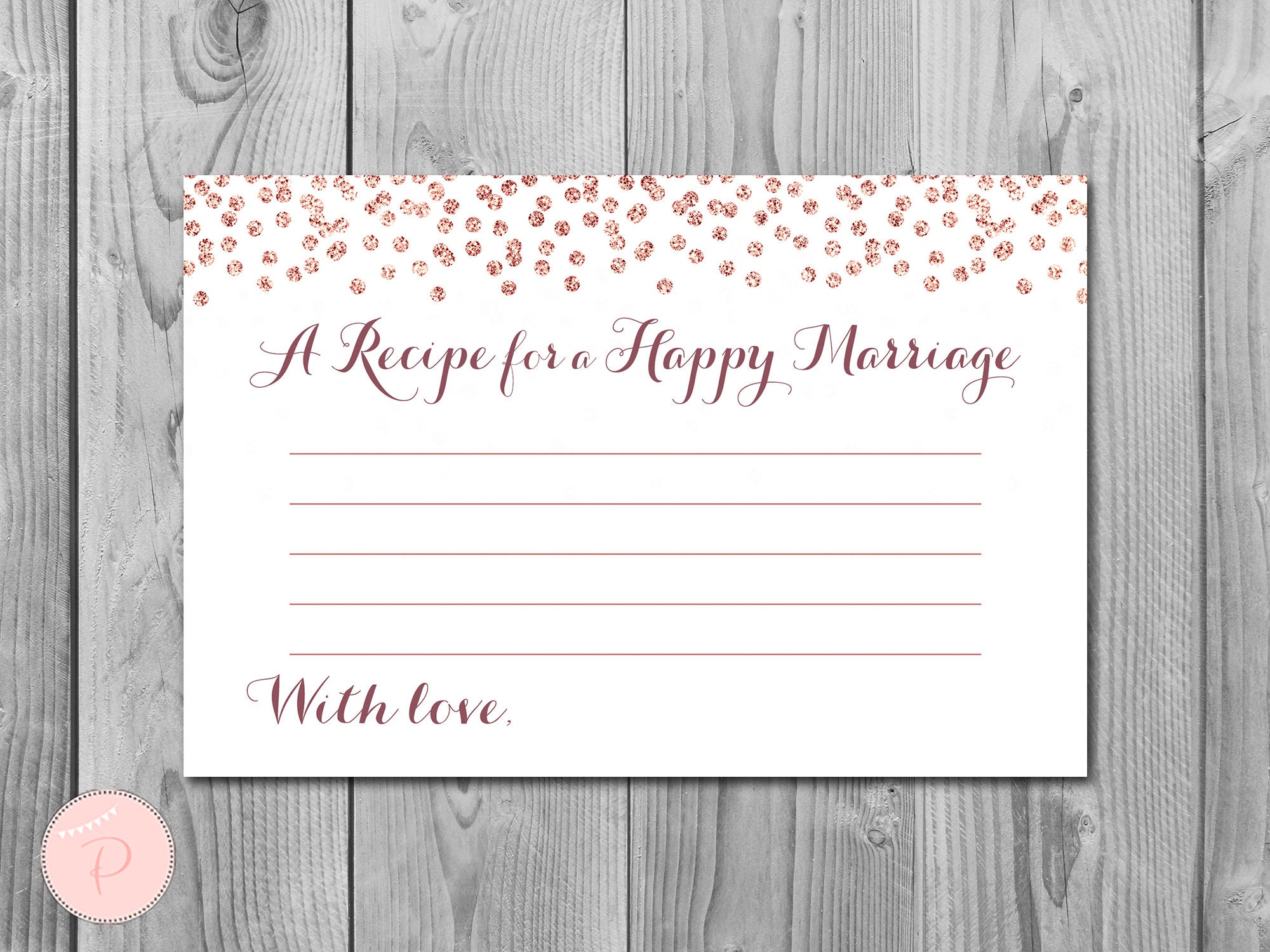 Rose Gold A Recipe for a Happy Marriage Printable Card | Etsy