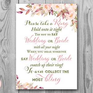 Boho Floral Don&#39;t Say Wedding or Bride Game, Don&#39;t Say a word Game, Take a Ring Game, Coed Bridal shower game, Shower activity, WD85 TH46