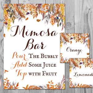 Autumn Fall Mimosa Bar Sign, Bubbly Bar Sign, with Juice Tags, Printable Sign, Wedding Decoration Sign, Bridal Shower Decoration WD84 TH47
