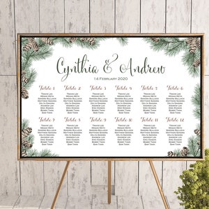 Tableau blanc d'hiver de siège de pinecone de Noel de Noel, affiche de siège de mariage, signe de siège de mariage, conseil de siège de mariage WS73 TH54 WC136