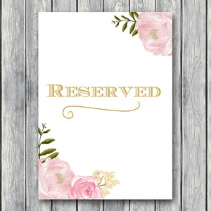 Peonies Reserved sign, Wedding Reserved seating sign, Reserved table sign, Wedding sign, Printable sign, Wedding decoration sign TG09 TH42