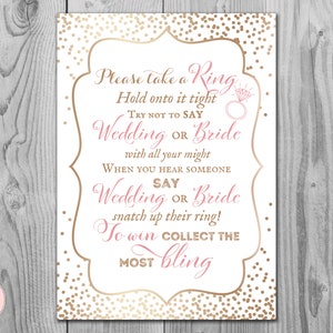 Gold Don&#39;t Say Bride Game, Don&#39;t Say a word Game, Take a Ring Game, Bridal shower game, Bridal shower activity, Printable Game WD93 TH62