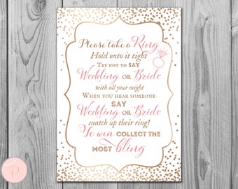 Gold Don't Say Bride Game, Don't Say a word Game, Take a Ring Game, Bridal shower game, Bridal shower activity, Printable Game WD93 TH62