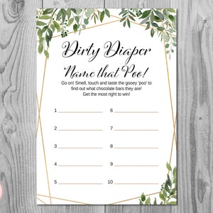 Greenery Dirty Diaper Game, Dirty Diaper, Guess the Sweet Mess, Baby Shower Games, Digital Downloads, Printable Instant TH93 BABY
