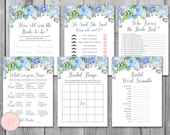 Blue Hydrangea Bridal Shower Games Package, Instant Download, 6 Games Printable, Bridal Shower Game, Bridal Shower Activities TH84