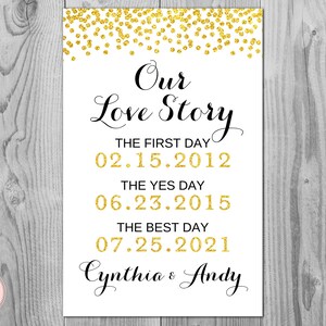 Gold Confetti Personalized Our Love Story Sign, Special Dates Sign, Wedding Date Sign, Wedding Gift, Bridal Shower Gift Printable WD47 TH22