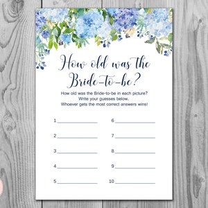 Blue Hydrangea How old was the Bride to be Bridal Shower game, Guess the age of Bride, Bridal shower games, Bridal shower activity TH84