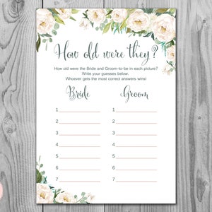 Cream Floral How old were they, How old was the Bride and Groom, Guess the Ages, Coed Wedding Shower game, Bridal shower Game, TH61