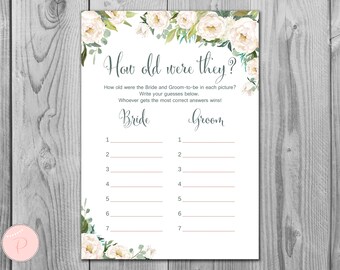 Cream Floral How old were they, How old was the Bride and Groom, Guess the Ages, Coed Wedding Shower game, Bridal shower Game, TH61